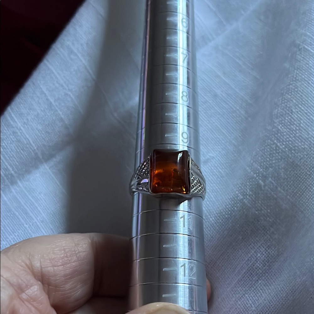 Sterling Silver Ring with Amber Stone 10
